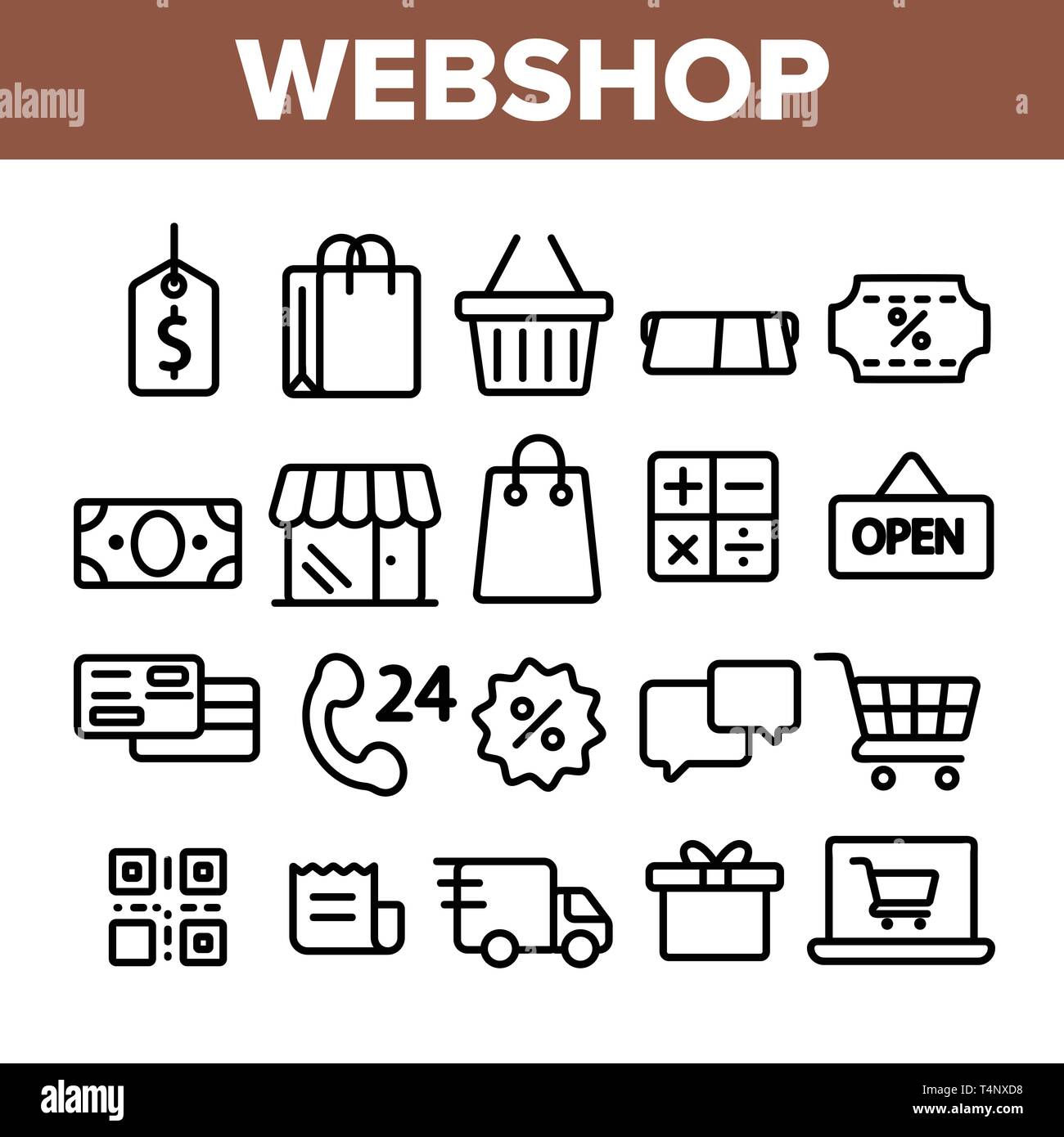 Boutique en ligne, Achats en ligne vecteur linéaire Icons Set Illustration de Vecteur