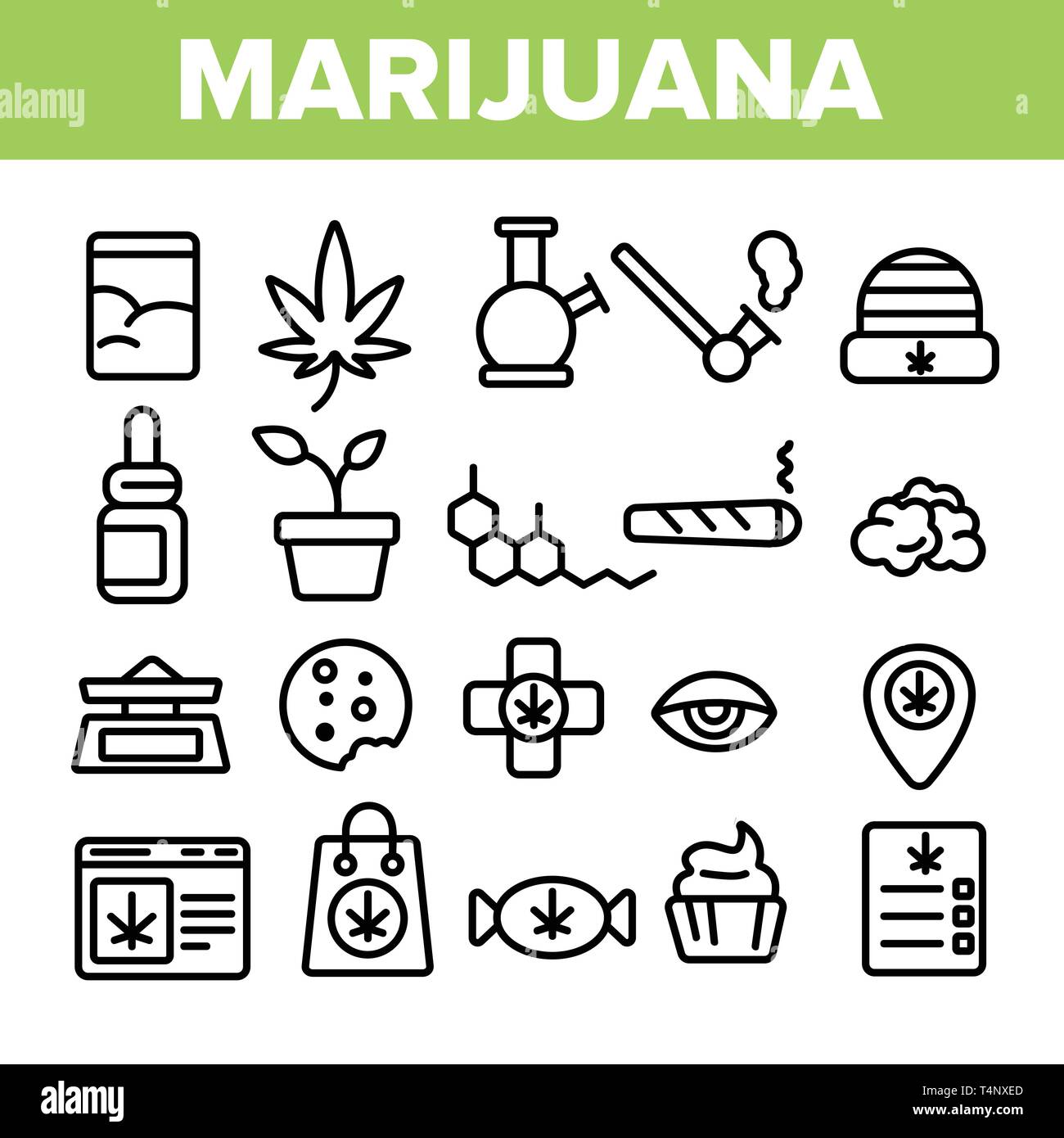La culture de marijuana vecteur linéaire Icons Set Illustration de Vecteur