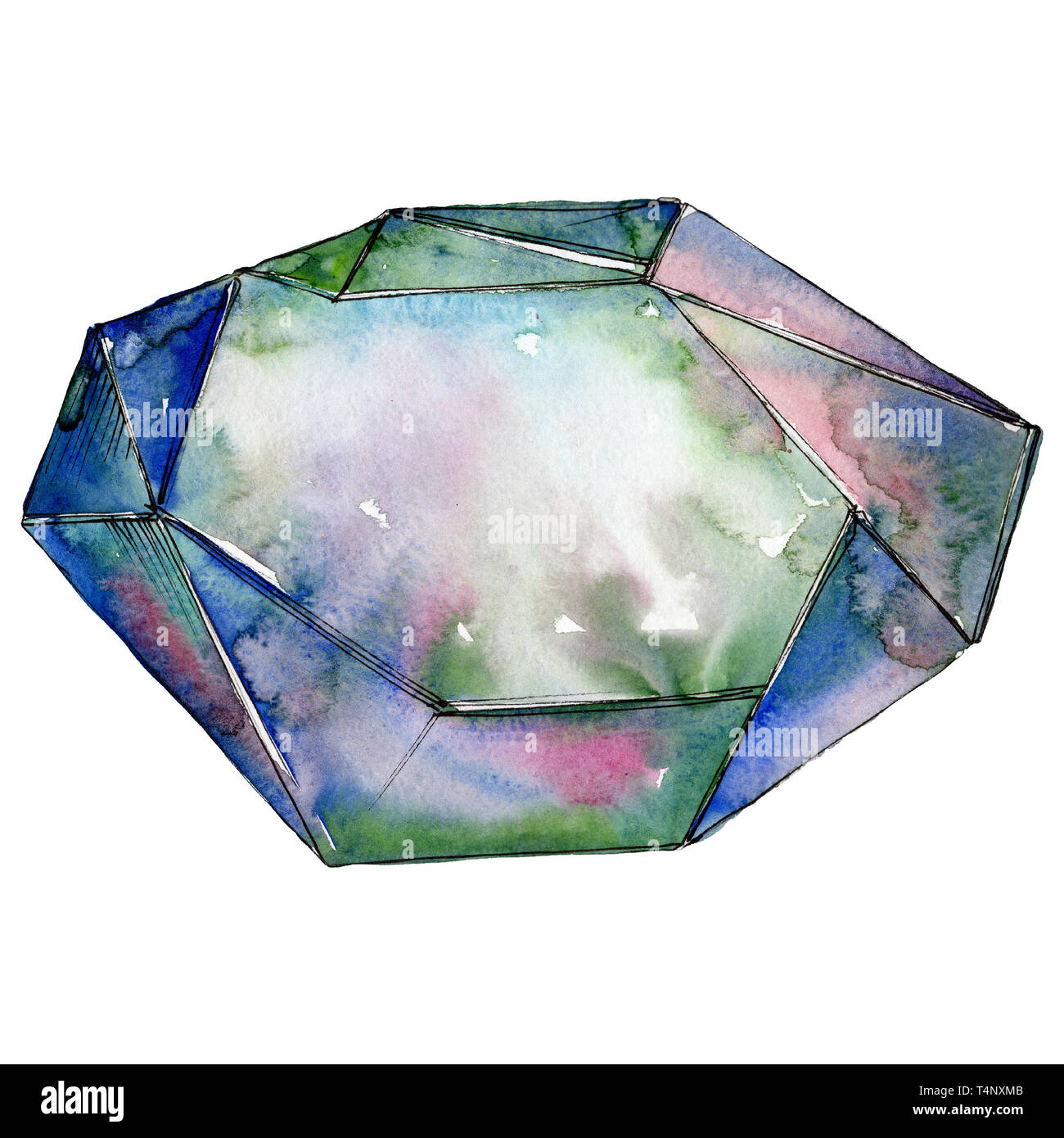 Rocher du Diamant joaillerie minéraux colorés. Jeu de fond à l'aquarelle.  Cristal isolé de l'élément d'illustration Photo Stock - Alamy