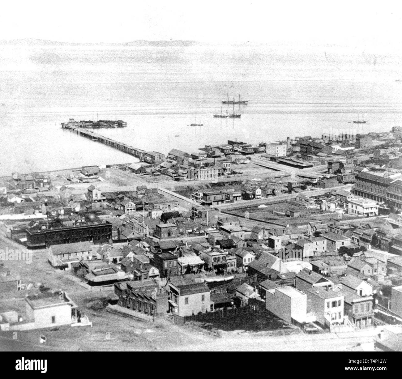 L'histoire de la Californie - North Beach et quai des Meiggs, du Russe Hill, San Francisco, CA. 1866 Banque D'Images