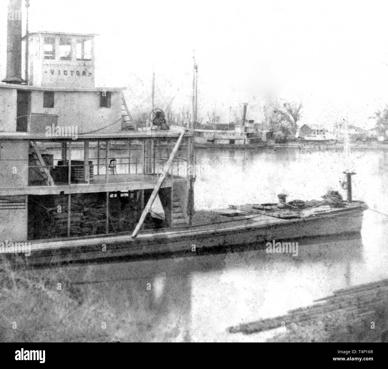 L'histoire de la Californie - Steamers pour la partie supérieure de la rivière Sacramento, à Sacramento CA. 1866 Banque D'Images