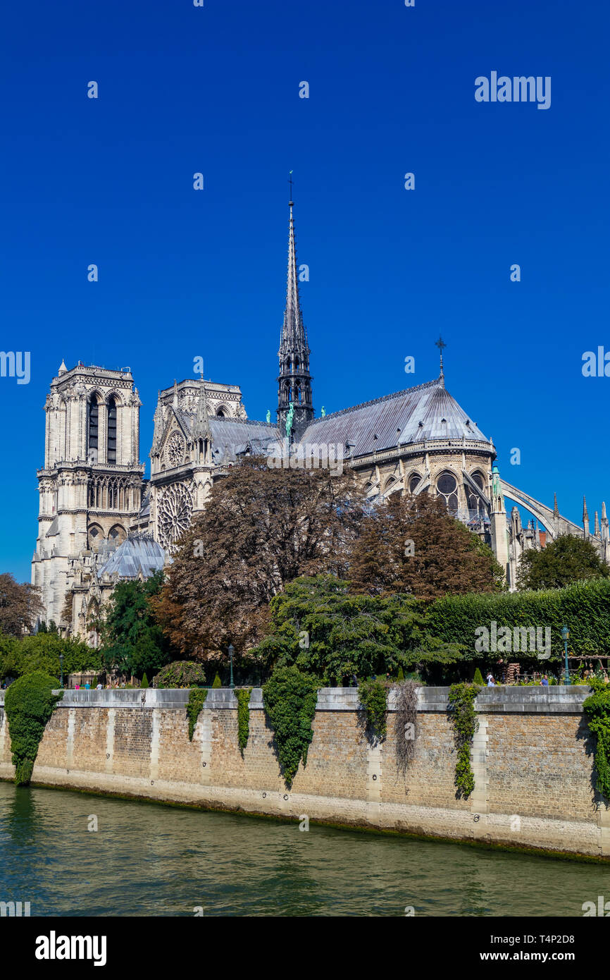 Notre-Dame de Paris, cathédrale médiévale catholique située sur l'Île de la Cité dans le 4ème arrondissement de Paris, France, Europe Banque D'Images