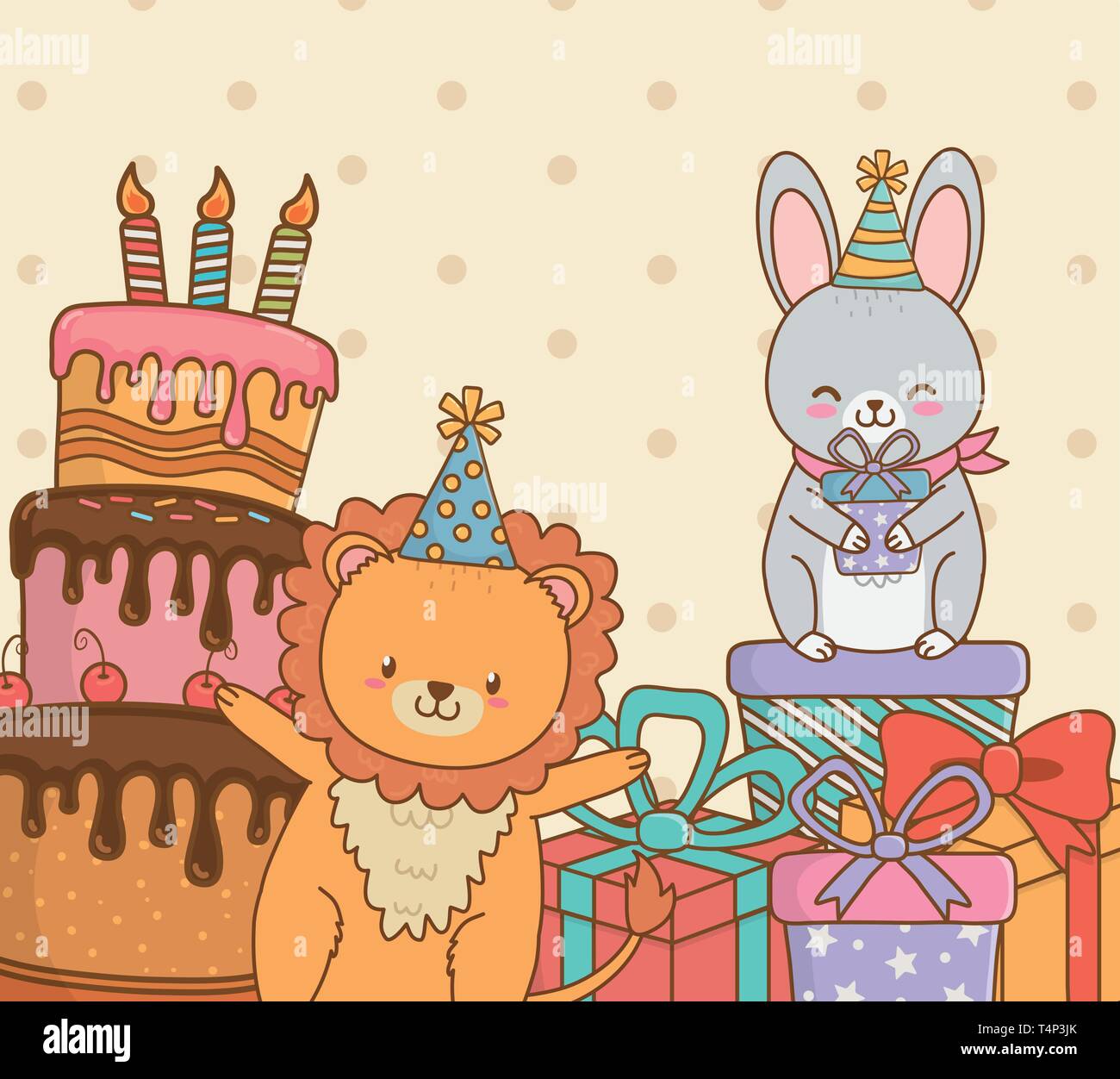 Carte D Anniversaire Avec Mignon Vecteur Illustration Design Bois Animaux Image Vectorielle Stock Alamy