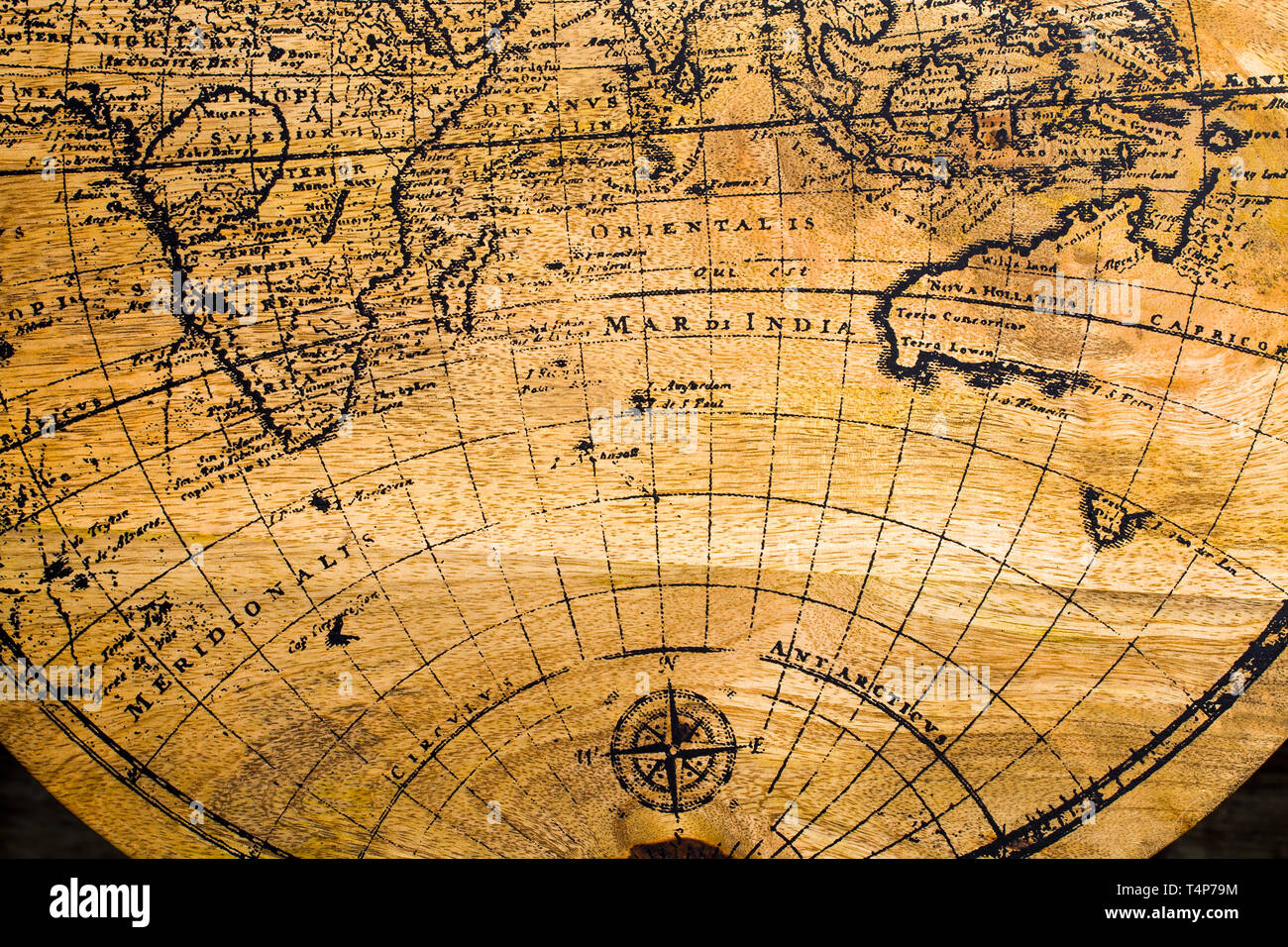 Ancienne Carte Géographique Du Monde Imprimé Sur Une Planche