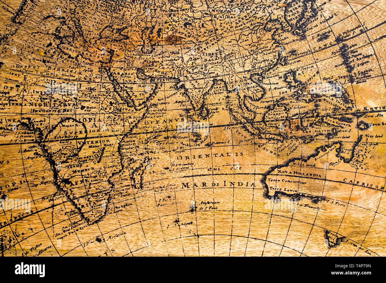Ancienne Carte Géographique Du Monde Imprimé Sur Une Planche