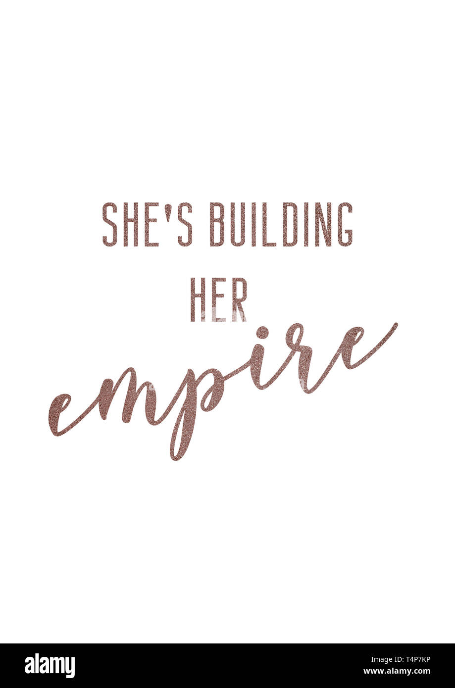 Elle construit son empire. Citation de boss de femme en lettres d'or rose. Banque D'Images