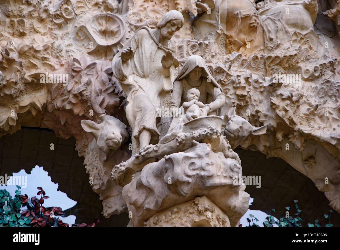 Artworks de la Façade de la Nativité de la Sagrada Familia à Barcelone, Espagne Banque D'Images