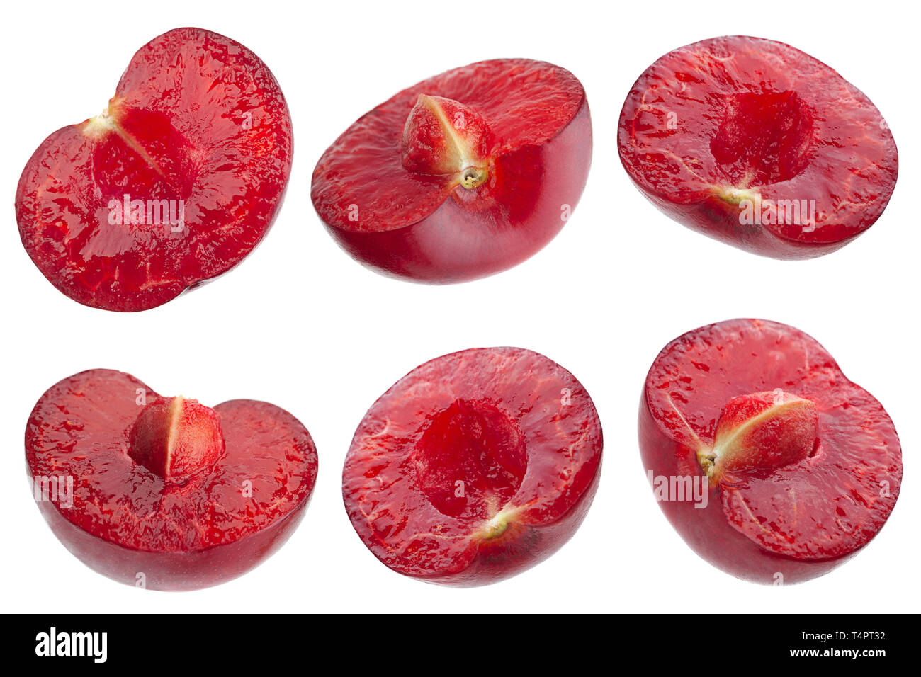 Gros plan des cerises set isolé sur fond blanc Banque D'Images