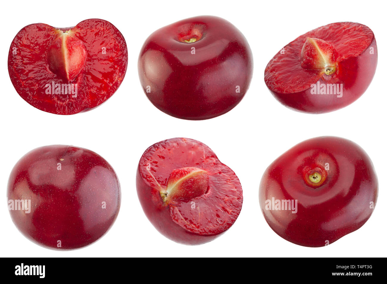 Gros plan des cerises set isolé sur fond blanc Banque D'Images