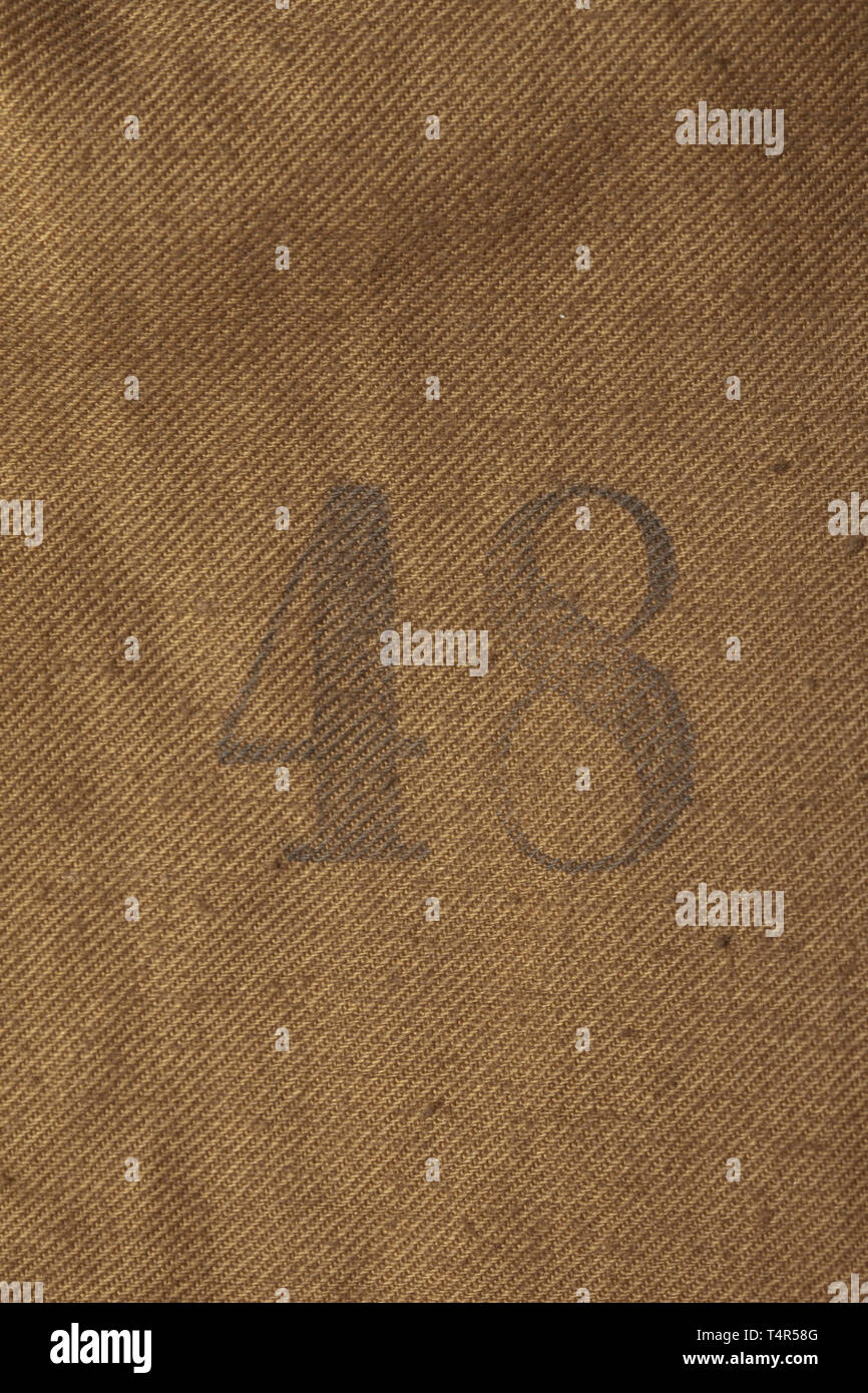 Un service pour les membres du NSKK tunique Brigade marche de depot de la pièce Reichszeugmeisterei laine vert olive foncé avec collier brun, boutons en argent et une doublure partielle du tissu de coton brun. Estampage de taille '48', d'un marquage illisible unité NSKK, Ceinture avec boucle de transport tag RZM détachés. Manchon tissé d'argent, diamants et eagle Conseil de l'épaule avec la lumière un liseré rouge. Inclus est une cravate marron, historique historique., 20e siècle, Additional-Rights Clearance-Info-Not-Available- Banque D'Images