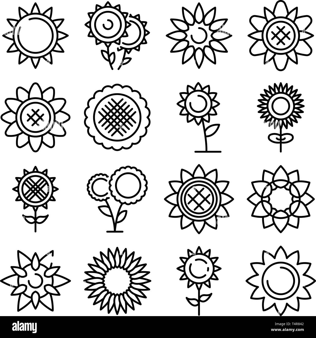 Icons set tournesol style du contour, Illustration de Vecteur