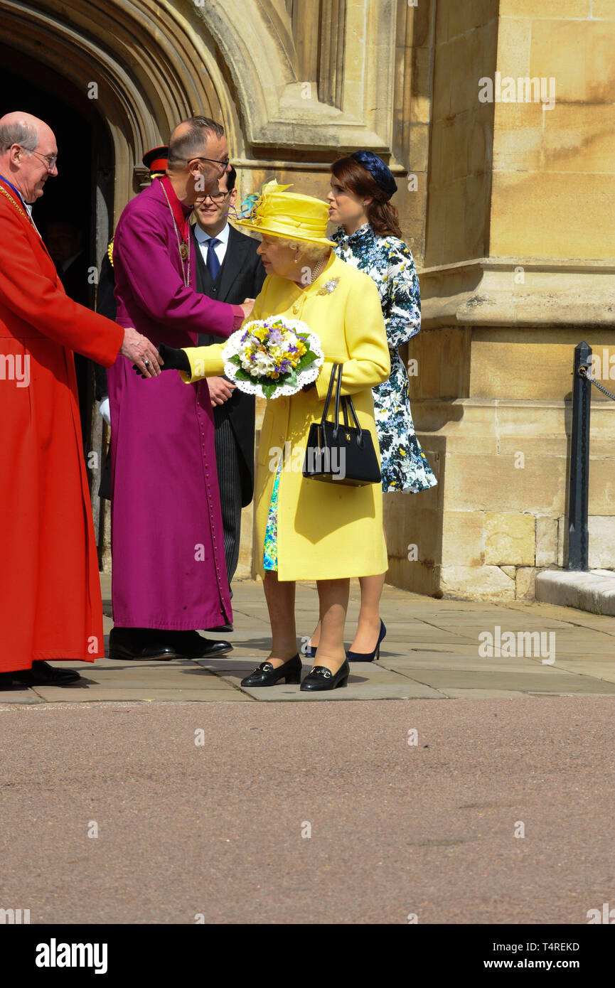 Londres, Royaume-Uni. 18 avr, 2019. Sa Majesté la Reine, vu au cours de la Royal Service Saint à la Chapelle St George à Windsor. Credit : Terry Scott/SOPA Images/ZUMA/Alamy Fil Live News Banque D'Images