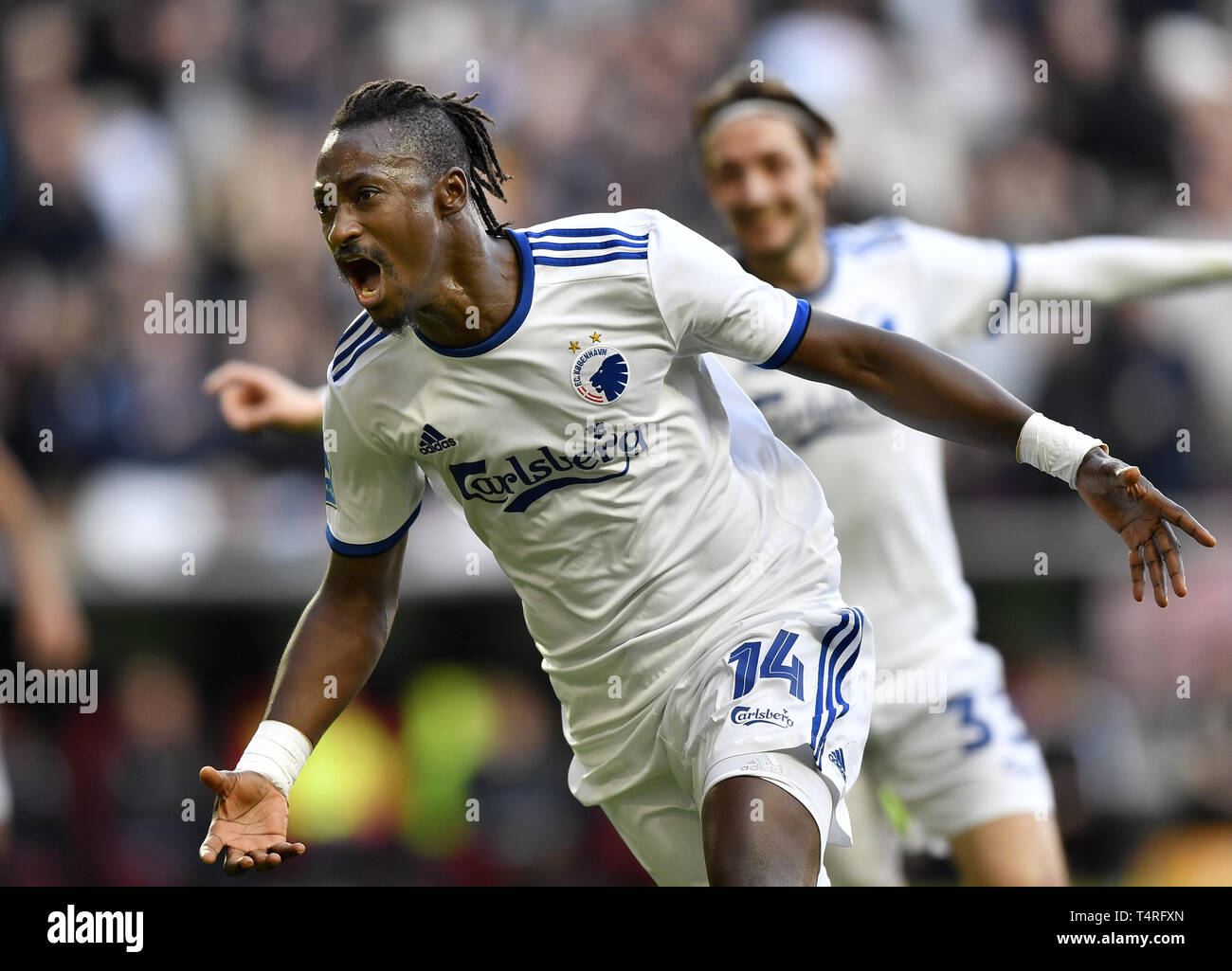 Copenhague, Danemark. 18 avr, 2019. Dame NÃ'Â'Doye, FC Copenhague a scoret à 2-0 au cours de la Superleague match de football entre le FC Copenhague et le FC Midtjylland en Telia Parken, à Copenhague, Danemark. Credit : Lars Moeller/ZUMA/Alamy Fil Live News Banque D'Images