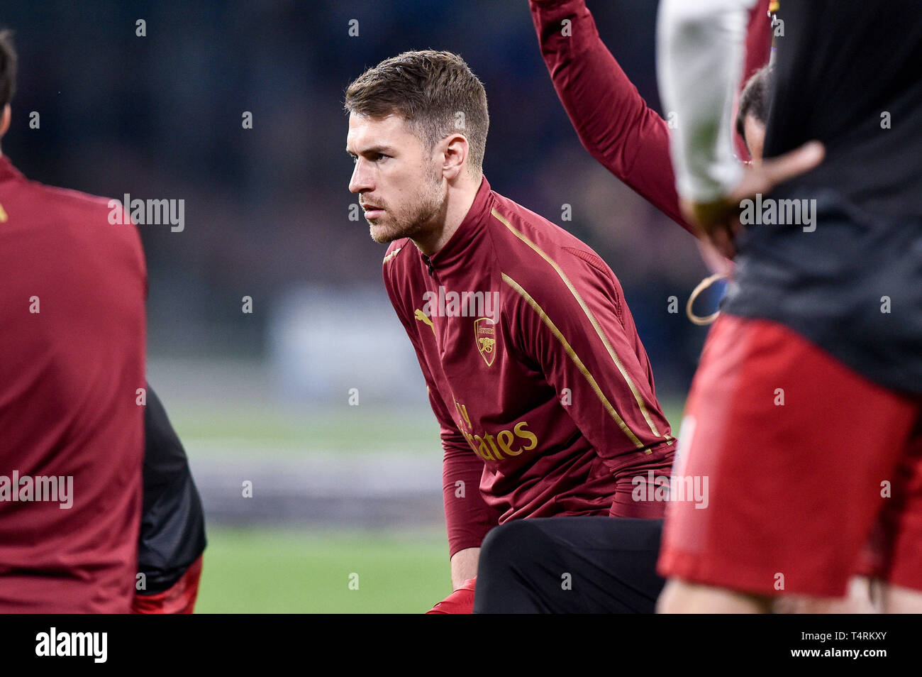 Naples, Italie. 18 avr, 2019. Aaron Ramsey d'Arsenal au cours de l'UEFA Europa League match de quart de finale entre Naples et Arsenal au Stadio San Paolo, Naples, Italie le 18 avril 2019. Photo par Giuseppe maffia. Credit : UK Sports Photos Ltd/Alamy Live News Banque D'Images