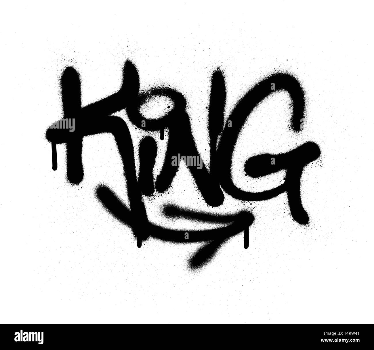 Tag graffiti king pulvérisés avec fuite dans le noir sur blanc Illustration de Vecteur