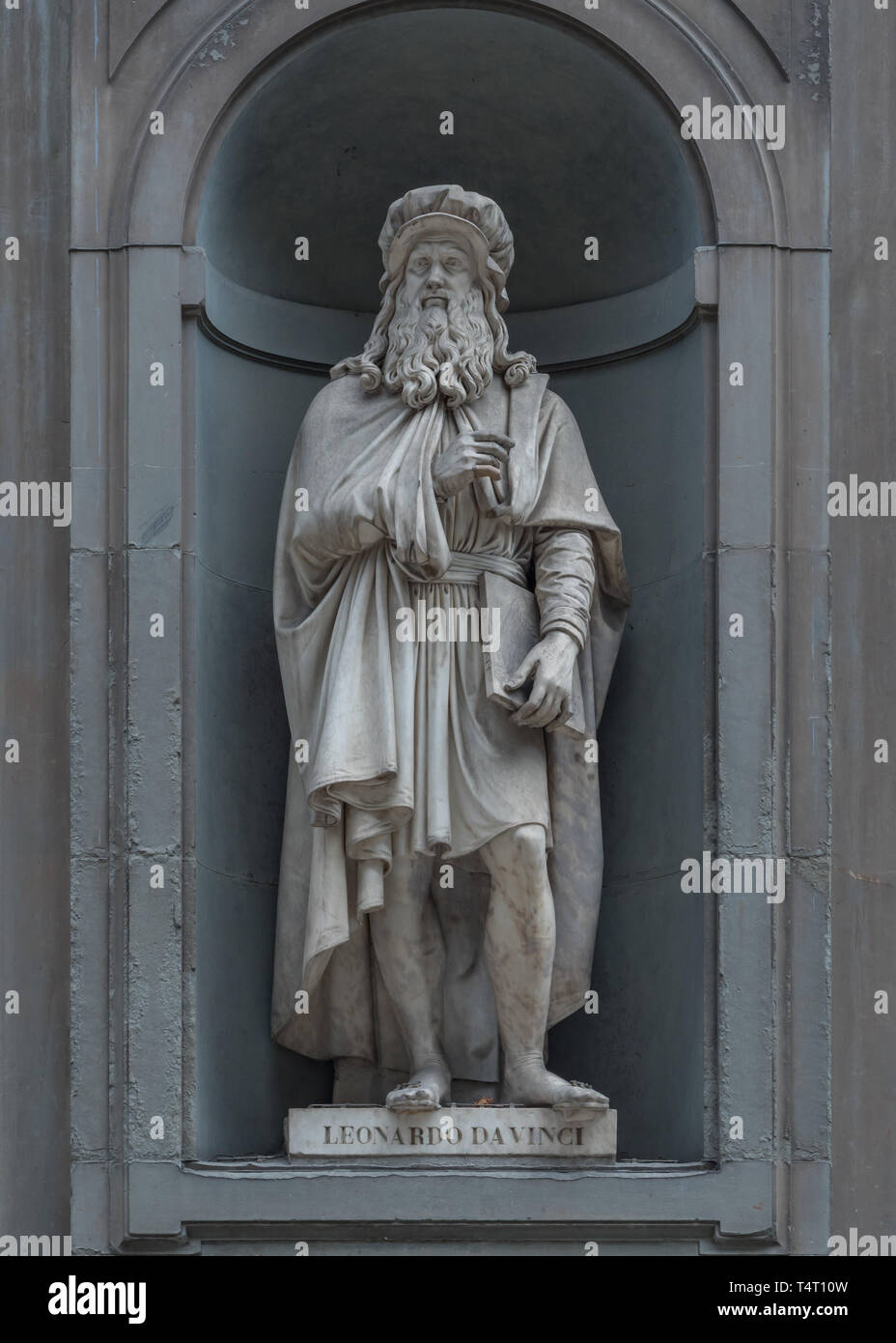 La sculpture de Léonard de Vinci à Florence, capitale de la Toscane, Italie Banque D'Images