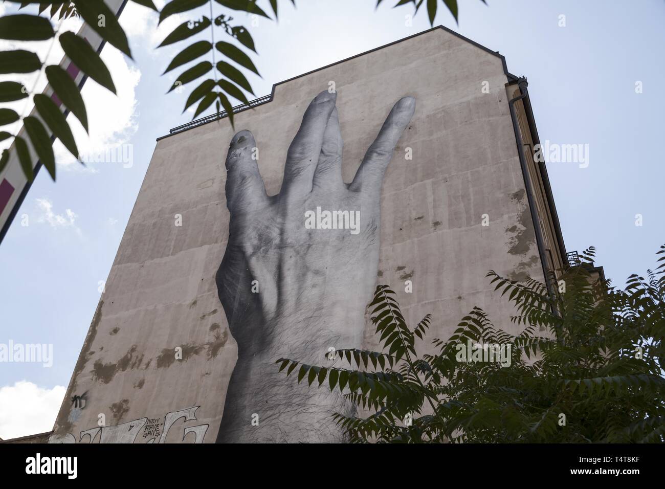 Graffiti sur mur de la maison, les doigts croisés, le centre de Berlin, Germany, Europe Banque D'Images