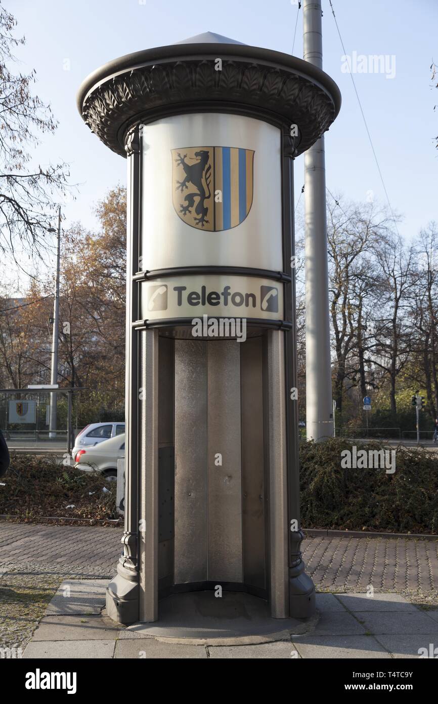 L'ancienne cabine téléphonique, Leipzig, Saxe, Allemagne, Europe Banque D'Images