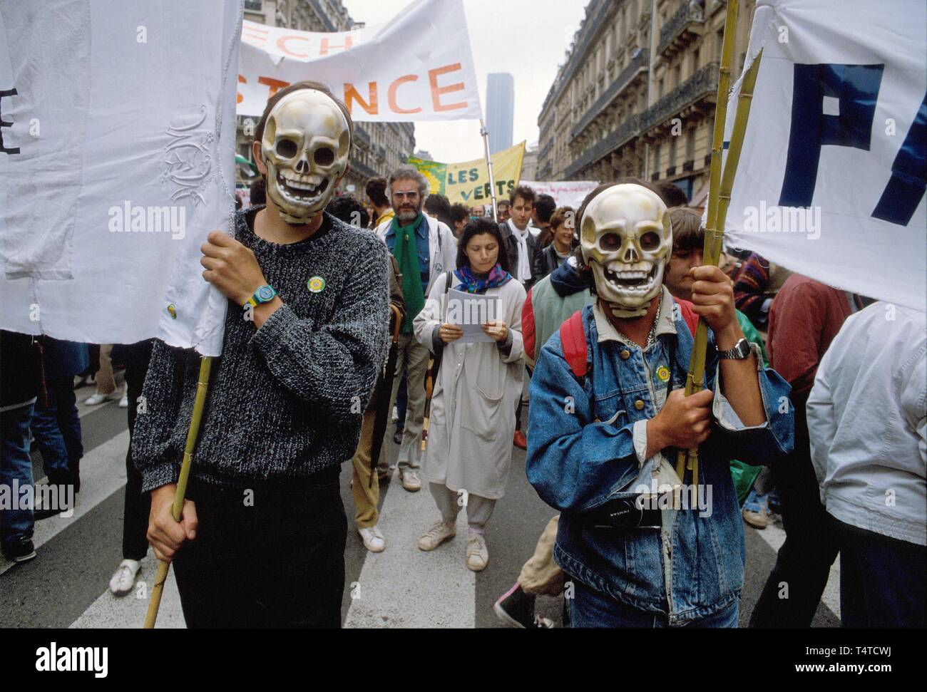Manifestation antinucléaire à Paris, France, juin 1987 Banque D'Images