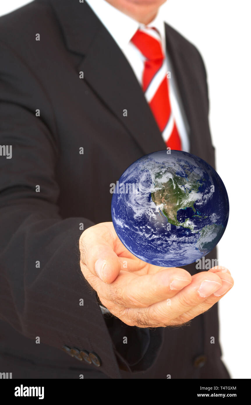 Mini monde sur les mains de l'homme d'affaires peu profond, dof Banque D'Images