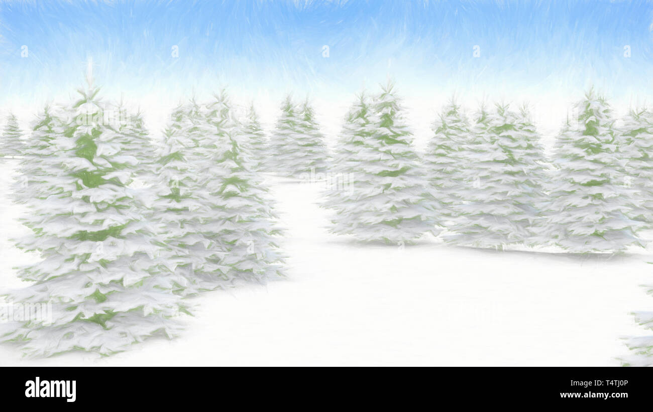 Paysage d'hiver abstrait peinture numérique. Noël arrière-plan Banque D'Images