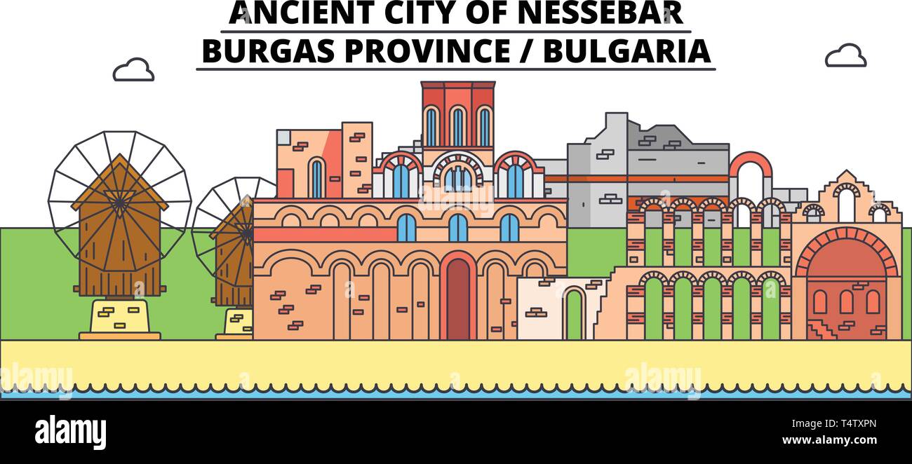 Bulgarie Bourgas, Nessebar , voyage , skyline vector illustration. Illustration de Vecteur