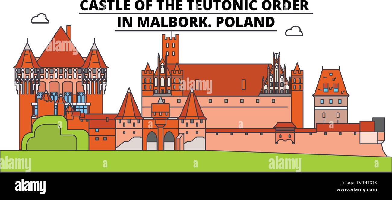 Pologne , Château de l'Ordre Teutonique de Malbork , skyline voyages vector illustration. Illustration de Vecteur