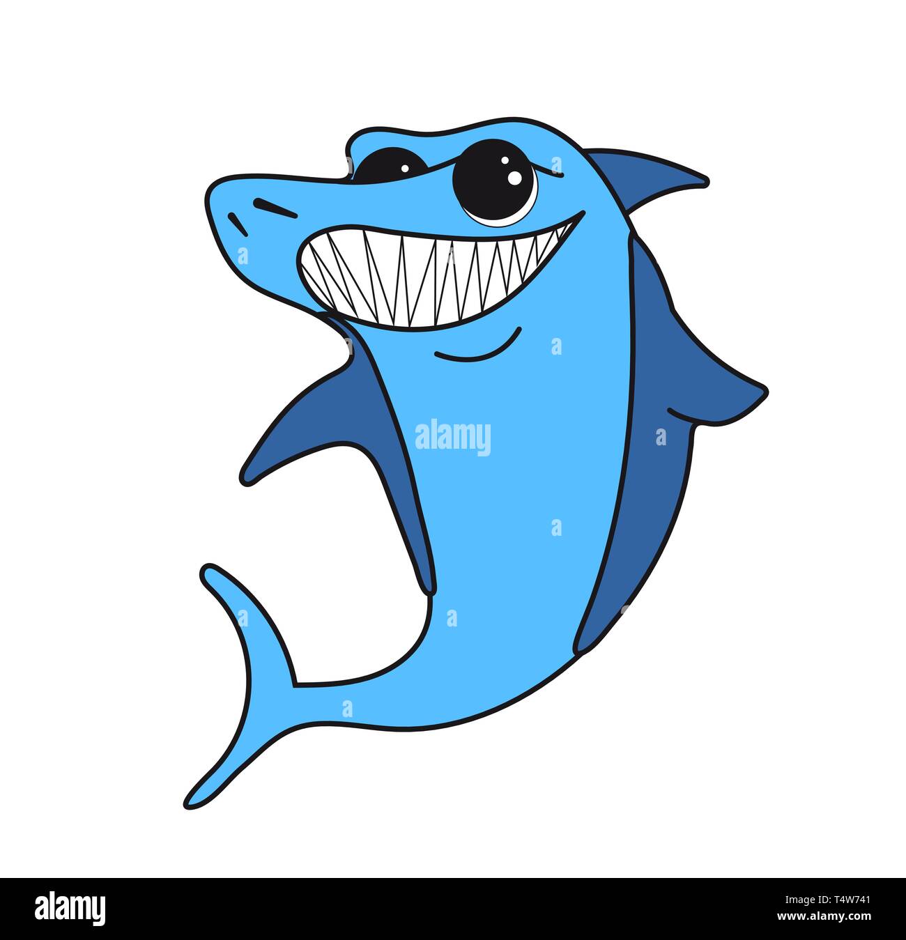 Requin bleu en souriant avec des dents pointues. Poissons de mer isolé sur  fond blanc. Personnage pour imprimer sur des vêtements, mug, carte. Vector  illustration mar Image Vectorielle Stock - Alamy