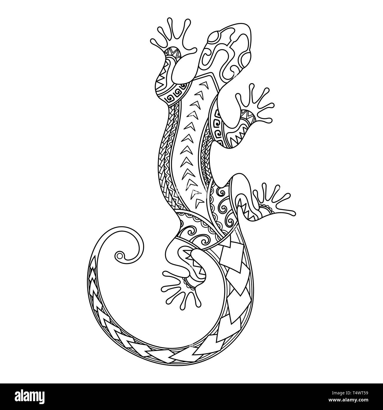 Lézard Polynésien dessiné à la main design. Tatouage polynésien. Style maori. Abstract vector illustration gecko Illustration de Vecteur