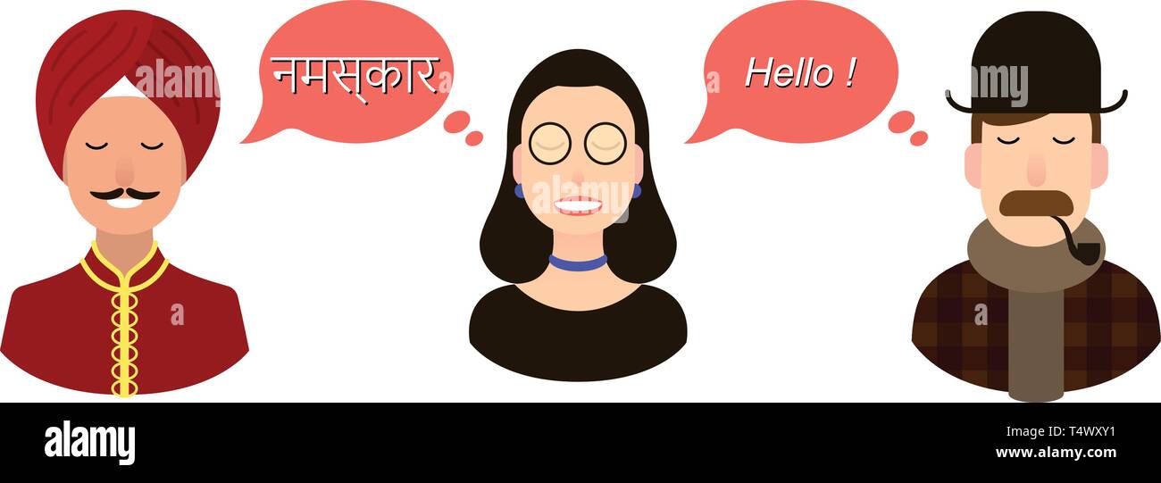 Design moderne pour les cours de langue hindi, classes, l'école International communication - traduction concept illustration ou touristes. Illustration de Vecteur