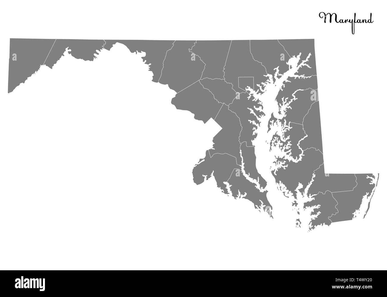 Carte de haute qualité Le Maryland est un état des États-Unis dont les frontières des comtés Illustration de Vecteur
