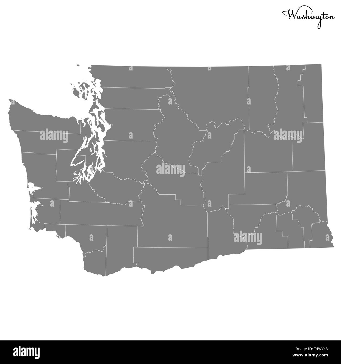 Carte de haute qualité de Washington est un état des États-Unis dont les frontières des comtés Illustration de Vecteur