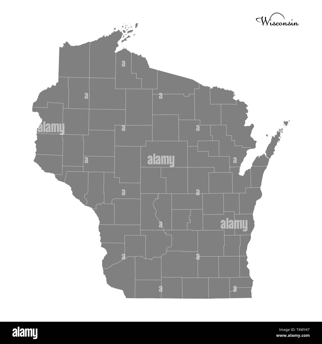 Carte de haute qualité Le Wisconsin est un état des États-Unis dont les frontières des comtés Illustration de Vecteur