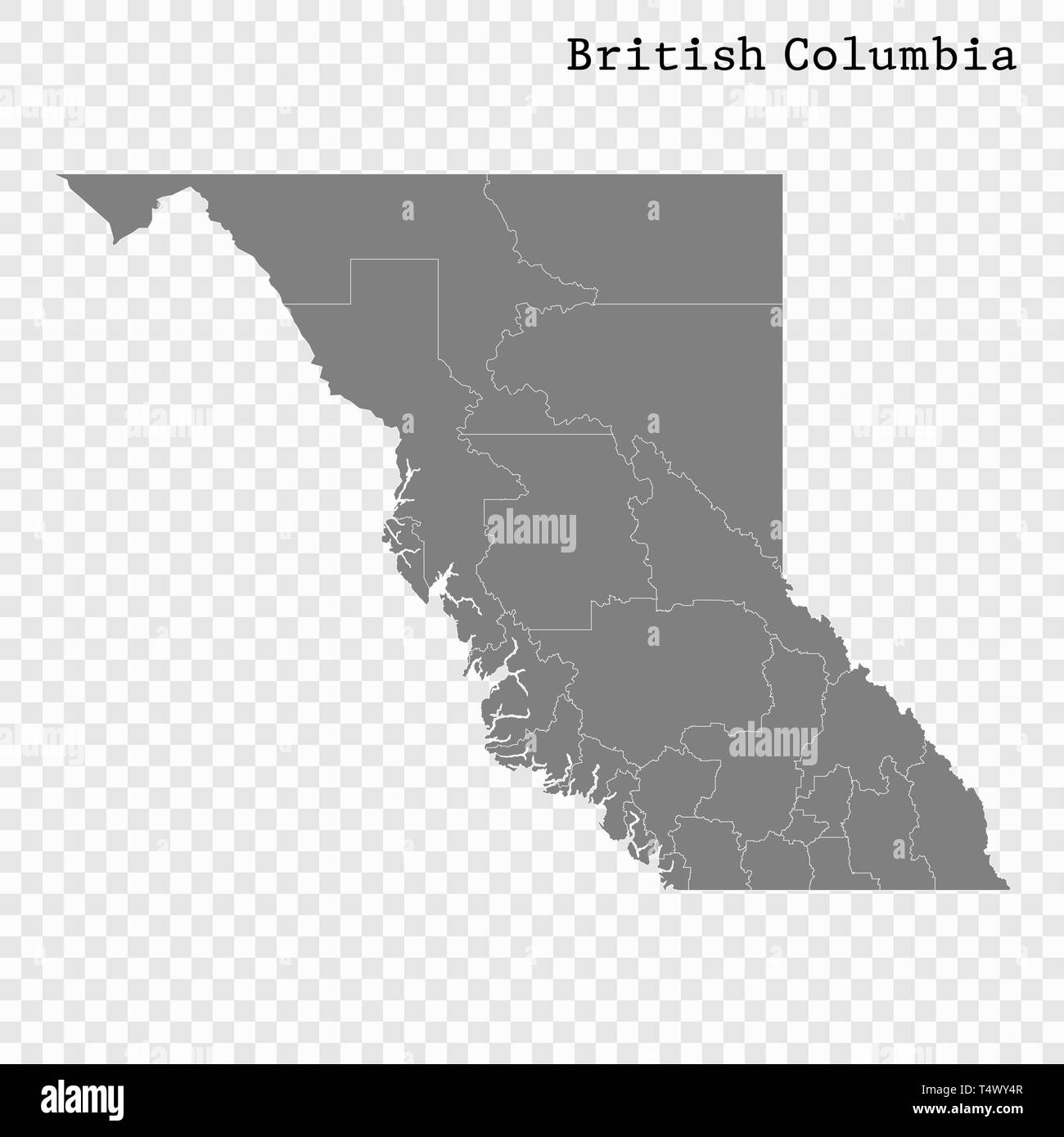 Carte de haute qualité de la Colombie-Britannique est une province du Canada, et les frontières des comtés Illustration de Vecteur