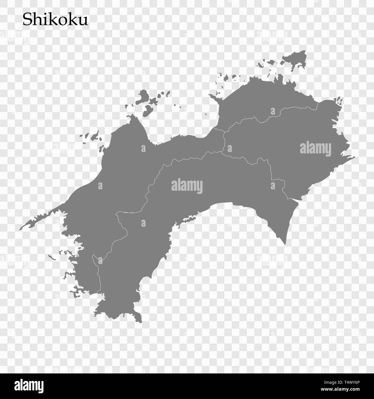 Carte de haute qualité de Shikoku est une région du Japon, et les frontières des préfectures Illustration de Vecteur