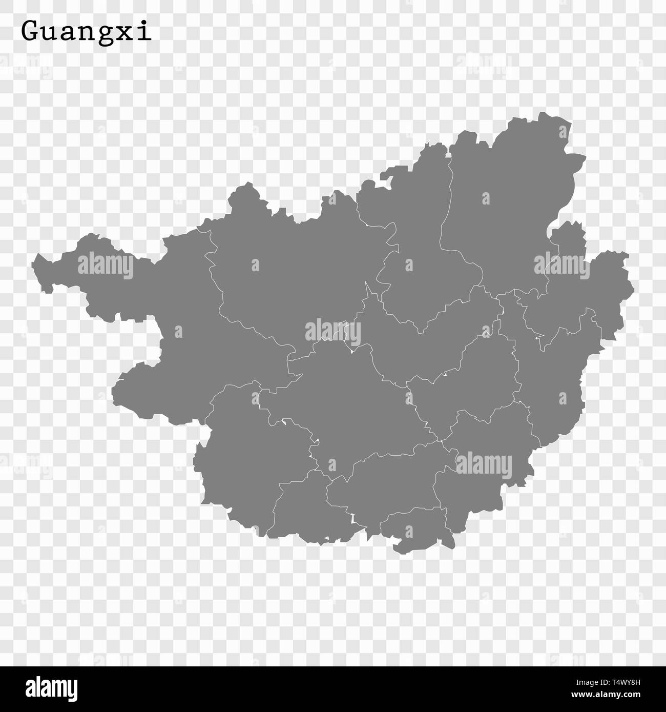 Carte de haute qualité de Guangxi est une province de la Chine, avec des frontières des divisions Illustration de Vecteur