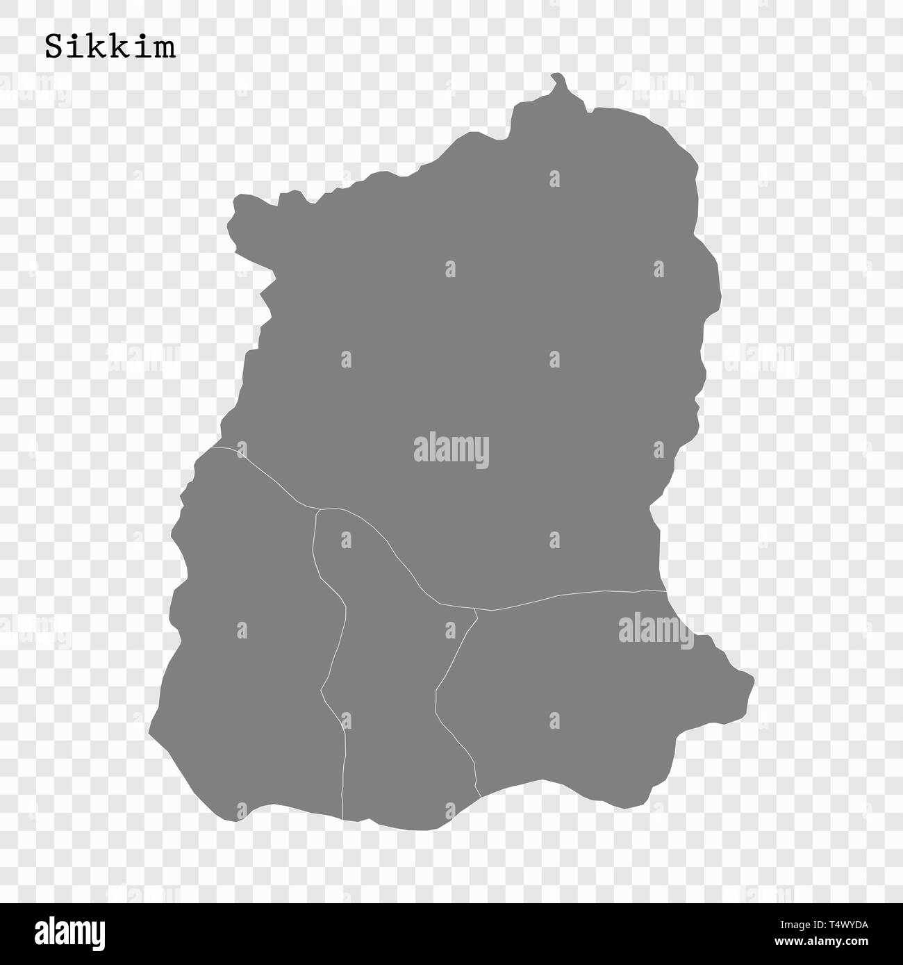 Carte de haute qualité Le Sikkim est un état de l'Inde, et les frontières des districts Illustration de Vecteur