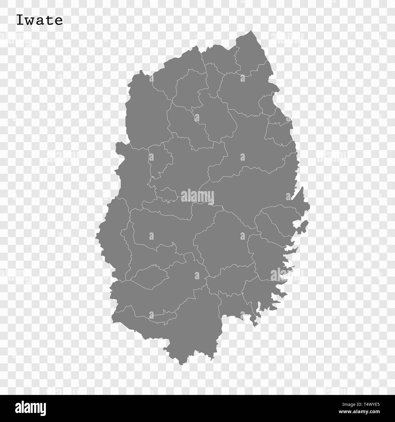 Carte de haute qualité d'Iwate est une préfecture du Japon dont les frontières des districts Illustration de Vecteur