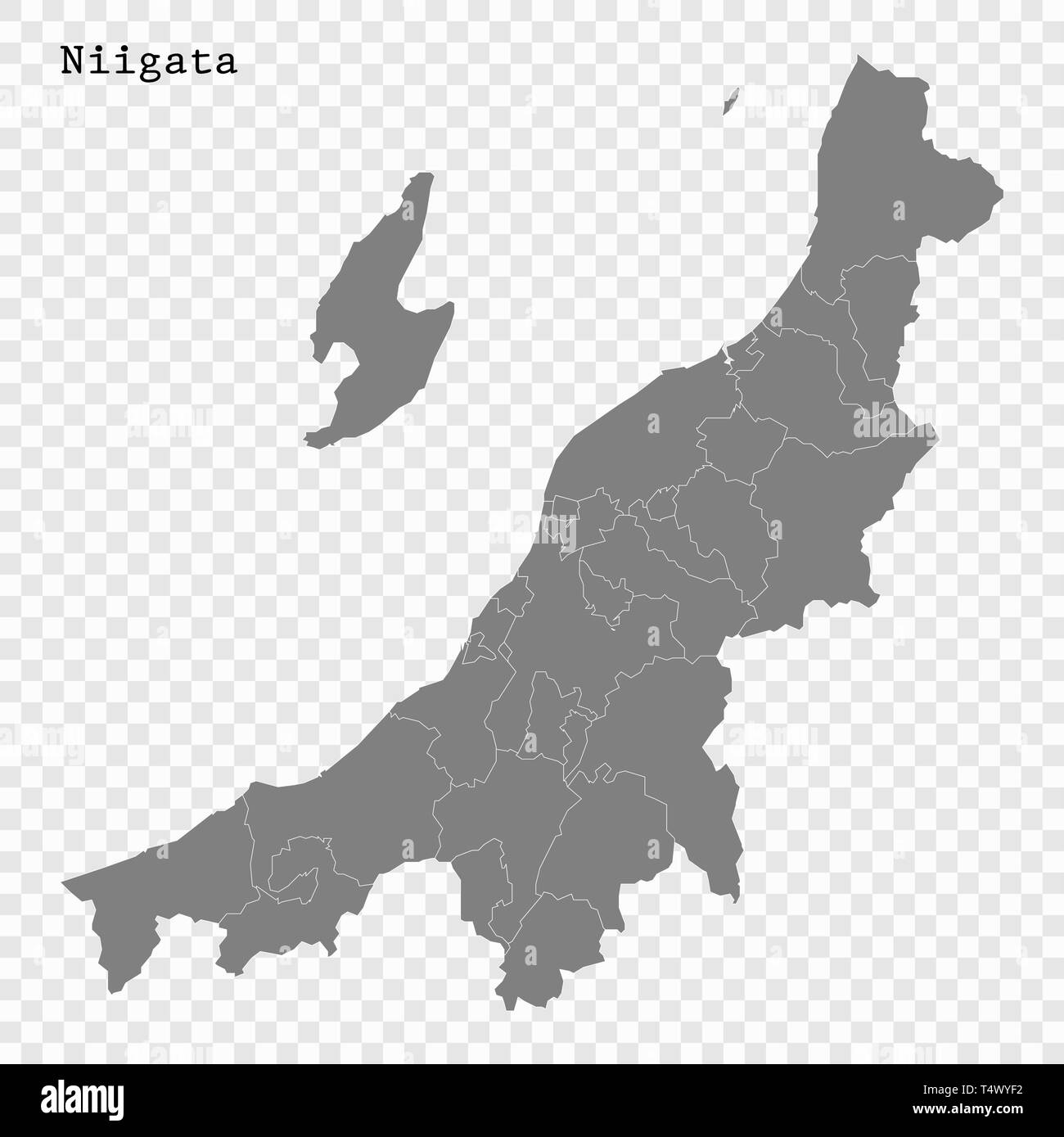 Carte de haute qualité de Niigata est une préfecture du Japon dont les frontières des districts Illustration de Vecteur