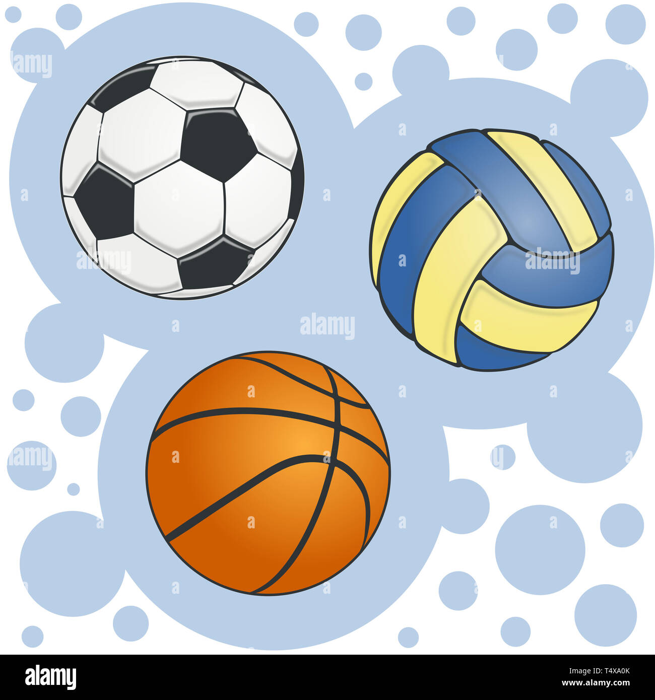 Jeu de boules de couleur pour le soccer volley-ball et basket-ball sur fond pétillant Banque D'Images