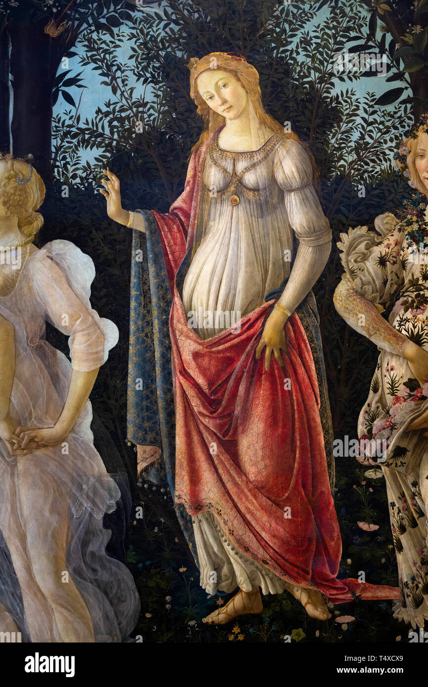 Vénus debout dans son arc, Primavera, printemps, détail, Sandro Botticelli, vers 1482, Galleria degli Uffizi, Galerie des Offices, Florence, Toscane, Italie Banque D'Images