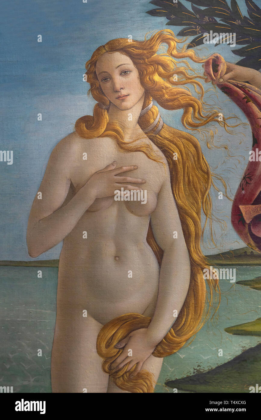 Naissance de Vénus, détail, Sandro Botticelli, vers 1485, Galleria degli Uffizi, Galerie des Offices, Florence, Toscane, Italie Banque D'Images