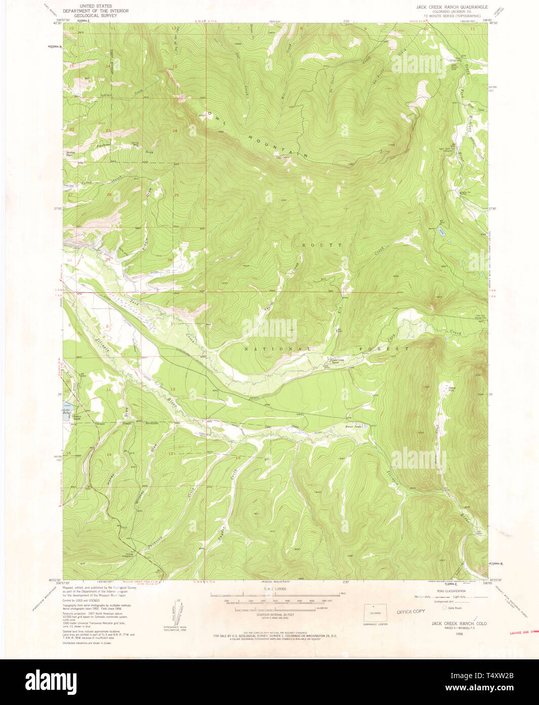 Carte TOPO USGS CO Colorado Jack Creek Ranch 401275195624000 Restauration Banque D'Images
