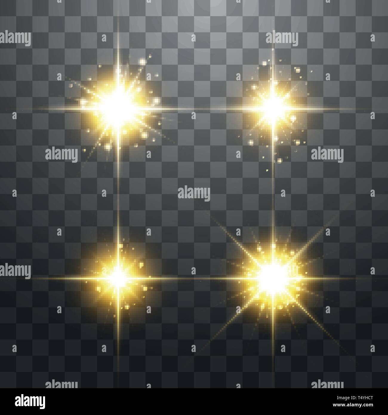 Concept créatif Vector set de golden glow stars effet lumière éclate de sparkles isolé sur fond transparent Illustration de Vecteur