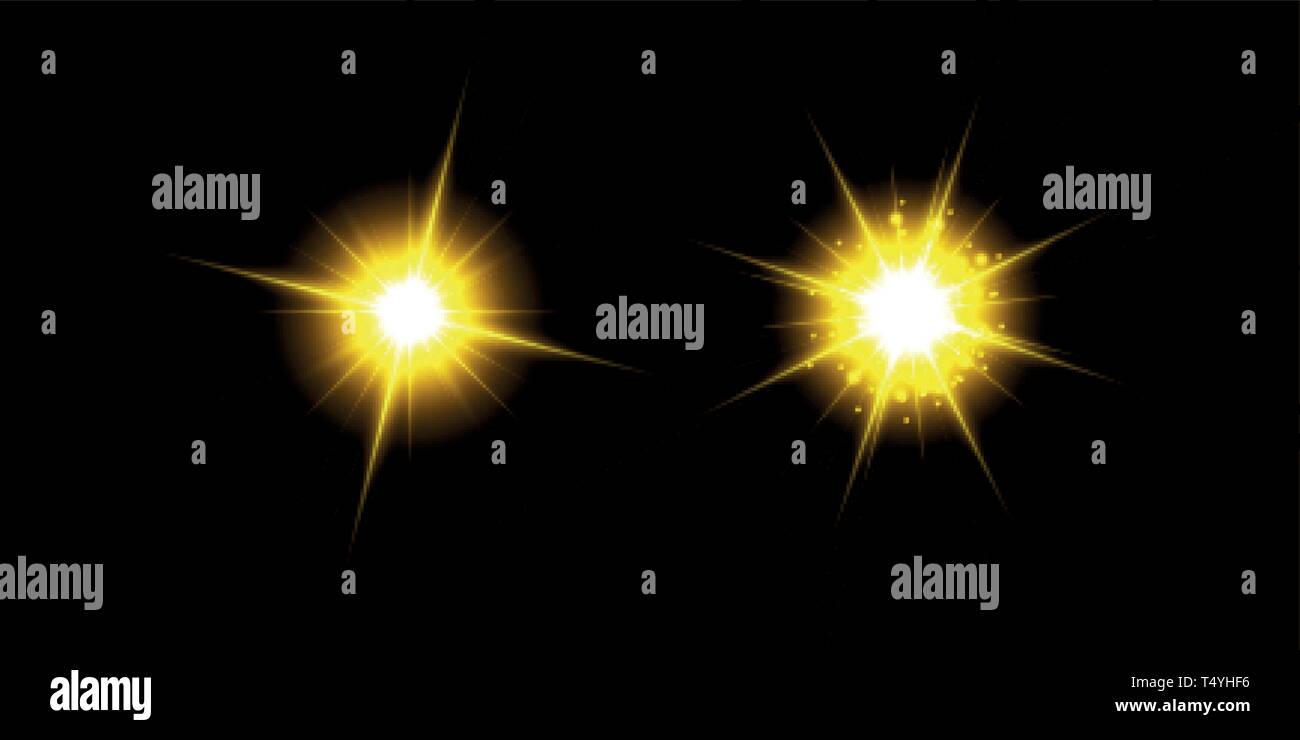 Concept créatif Vector set de golden glow stars effet lumière éclate de sparkles isolé sur fond transparent Illustration de Vecteur