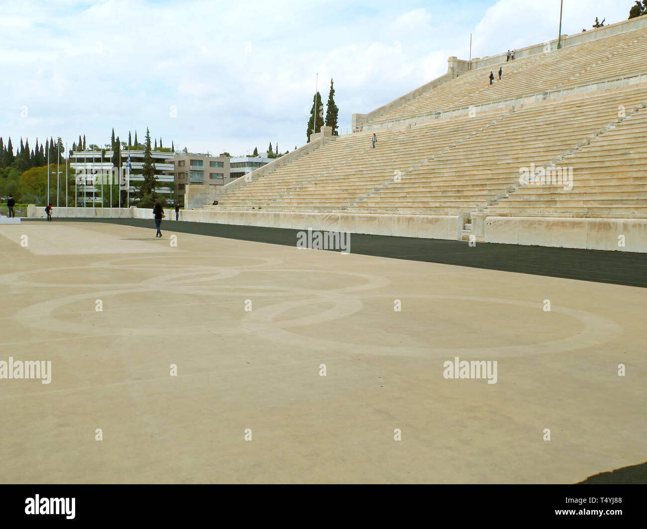 Stade Panathénaïque, site archéologique d'Athènes de la Grèce, où la flamme olympique Cérémonie de passation de la nation hôte a lieu Banque D'Images