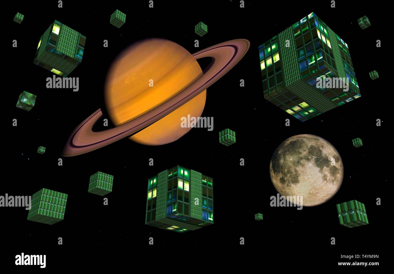 La conspiration de Saturne et la Lune influençant l'humanité Banque D'Images