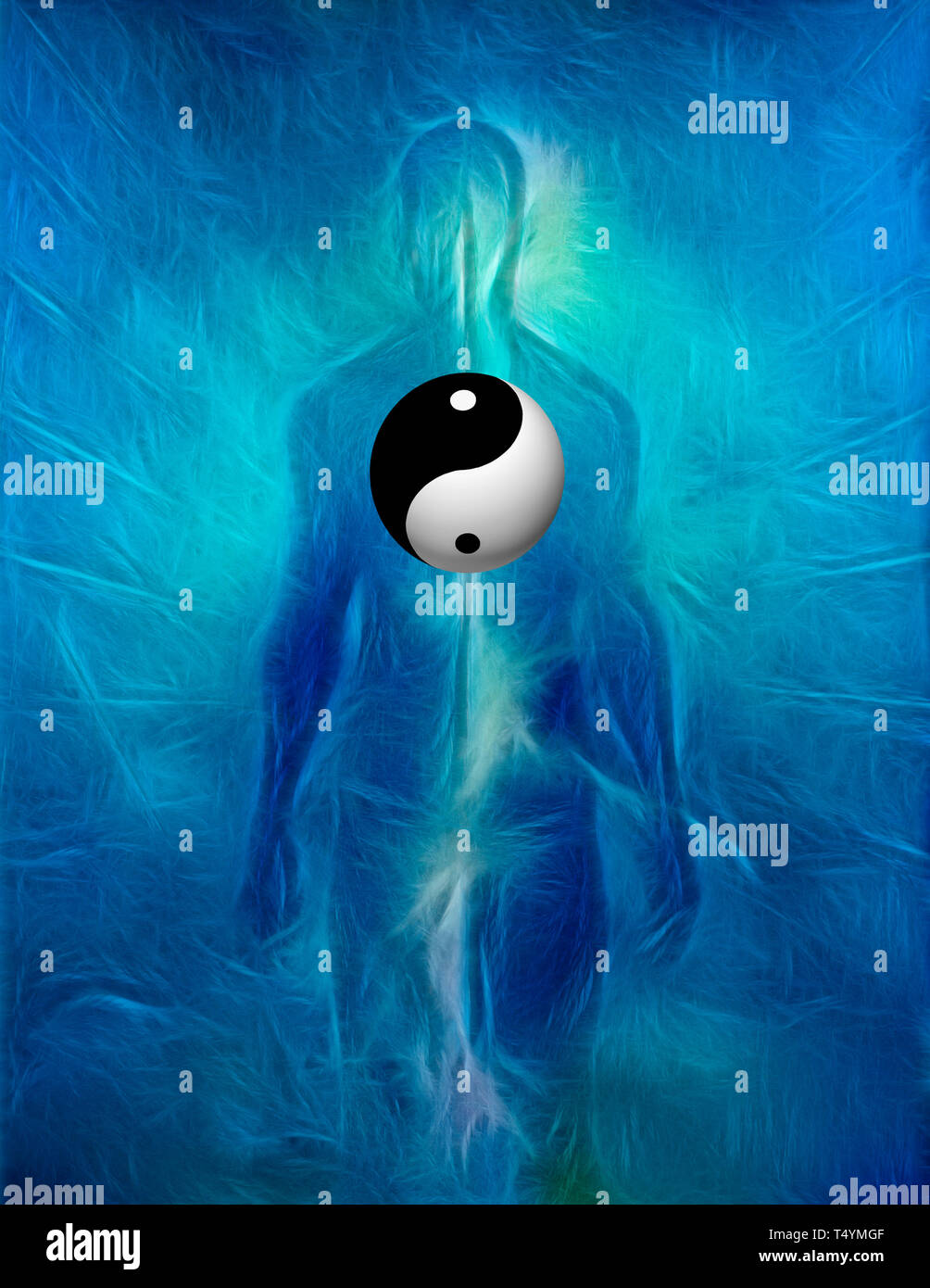 Yin Yang signe sur la silhouette humaine Banque D'Images