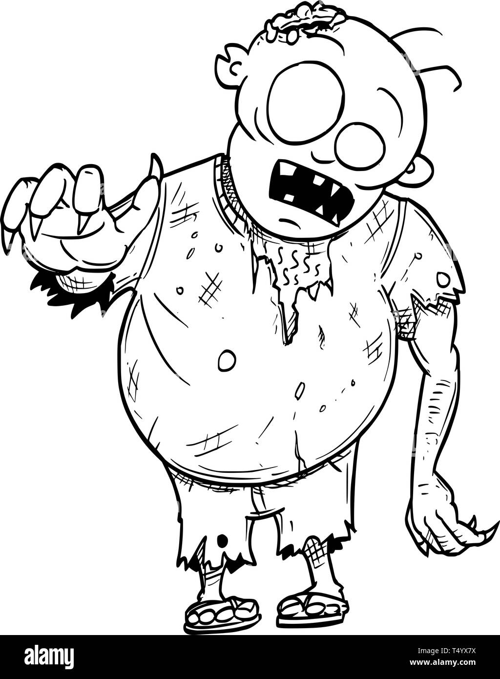 Illustration conceptuelle de dessin animé de gras Halloween zombie fou. Illustration de Vecteur