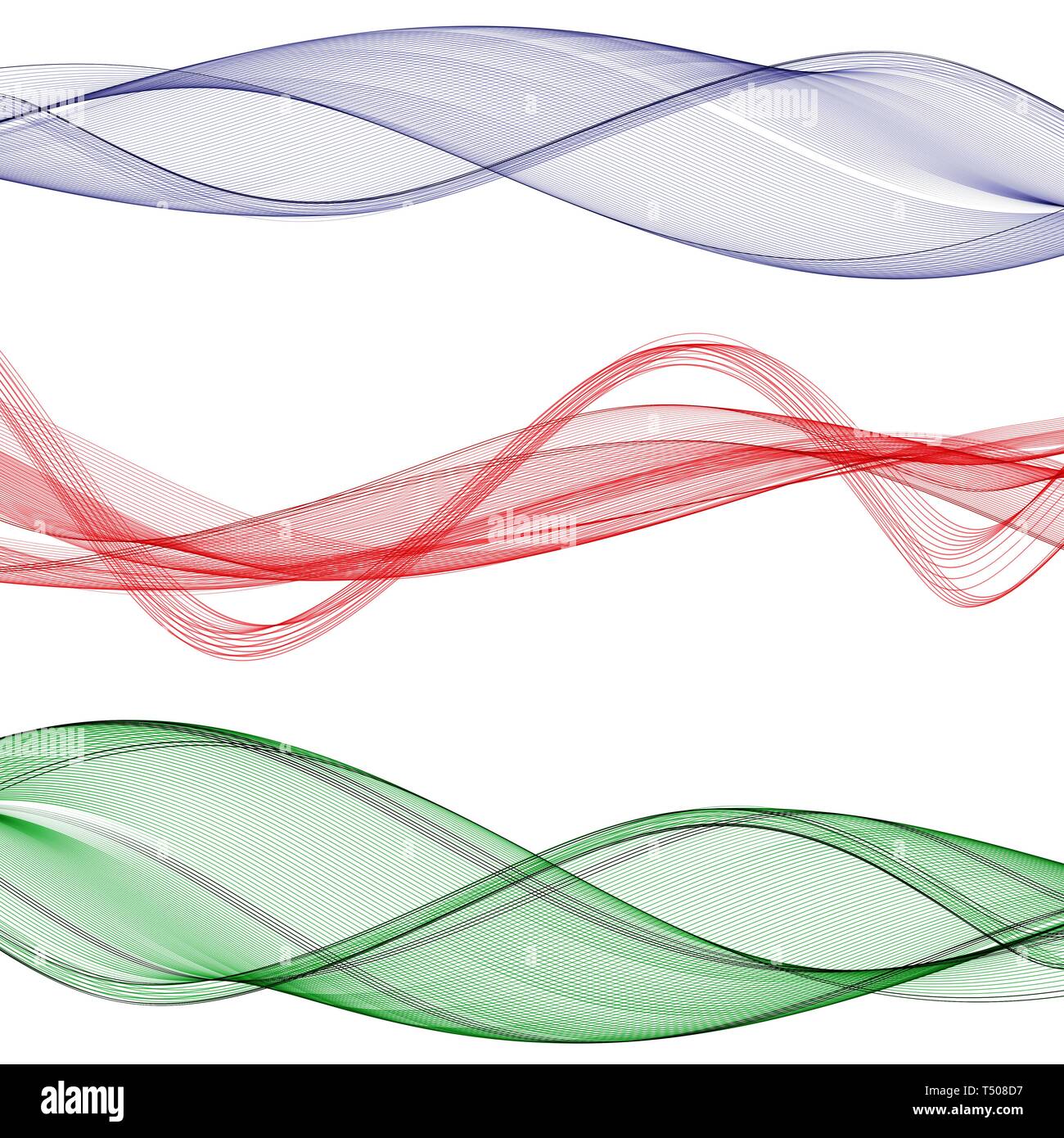 Vector set abstract modèle d'onde. Blue Wave. Vague verte. Vague rouge. Jeu de l'onde transparente. Vague de couleur. Vague de fumée. Banque D'Images